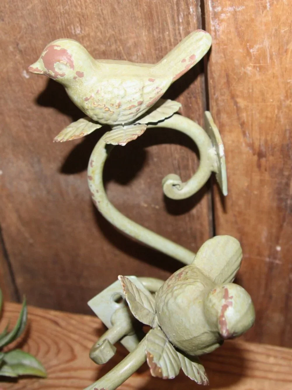 Shabby Chippy Green Cast Iron French Country Farmhouse Bird Wall Decor Hooks